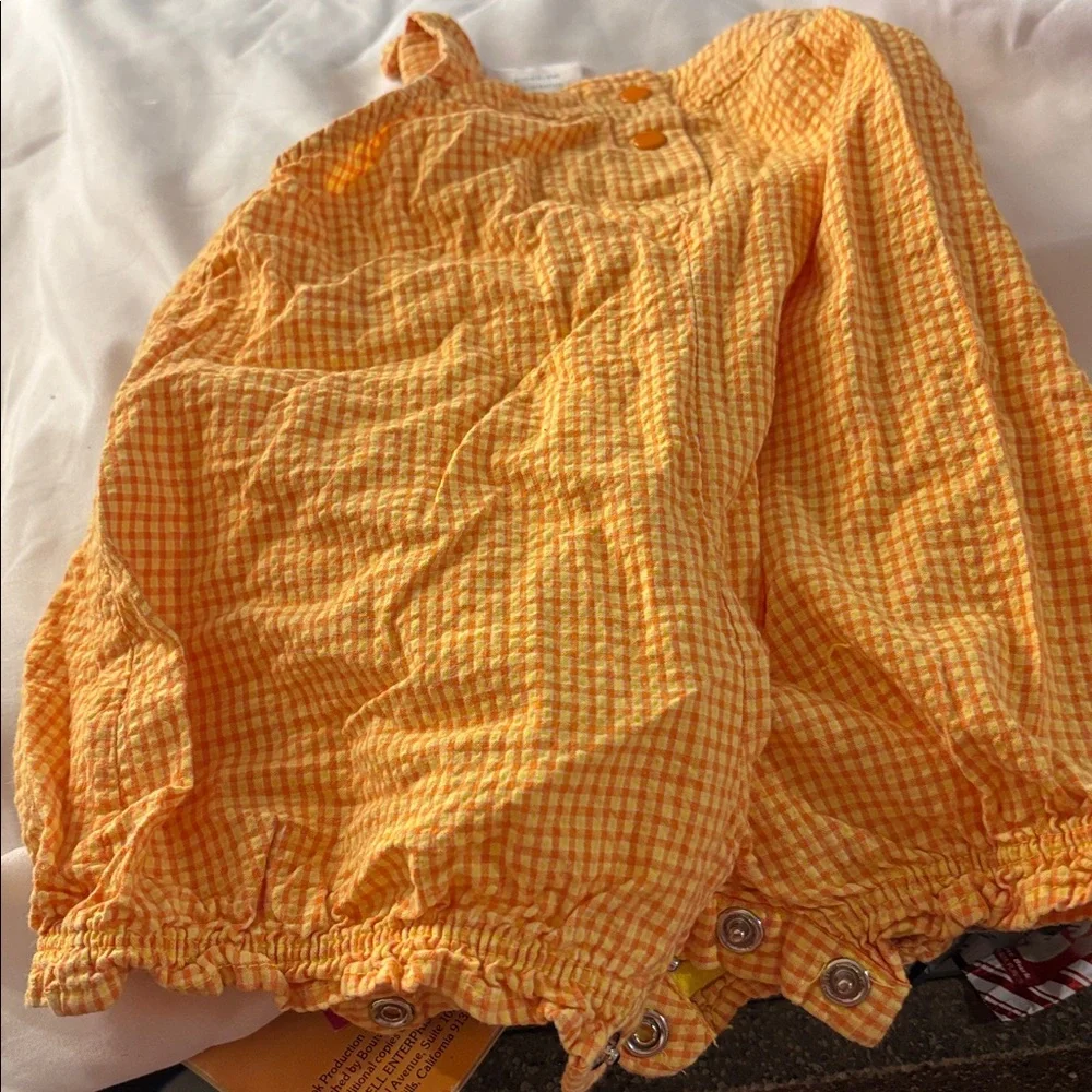 Baby connection Orange Gingham seersucker Baby Romper 6-9 months